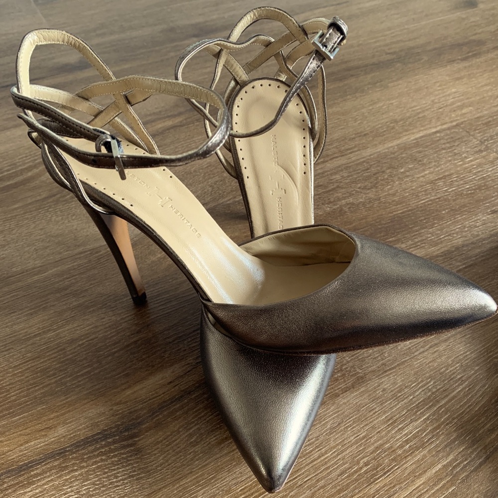 Brand new Haulston Heritage bronze strap pumps.